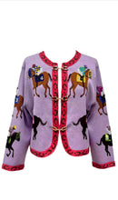 Load image into Gallery viewer, QOS Queen of Sparkles Lavender &amp; Pink Jockey &amp; Horse Button Up Cardigan