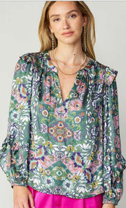 Green Floral Current Air Blouse