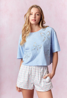 Peach Love Bow Lace Laser Cut Top