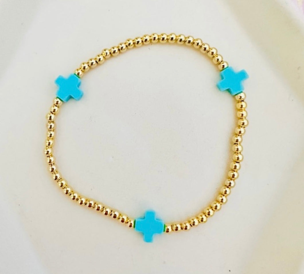 Turquoise & Gold Bead Stretch Bracelet