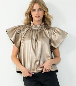 THML Flutter Sleeve Leather Top