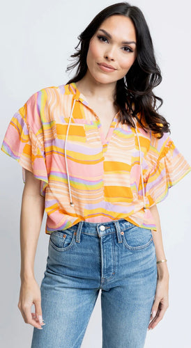 Karlie Multi Stripe Ruffle Top