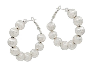 Silver Beaded Post Hoop Earrings