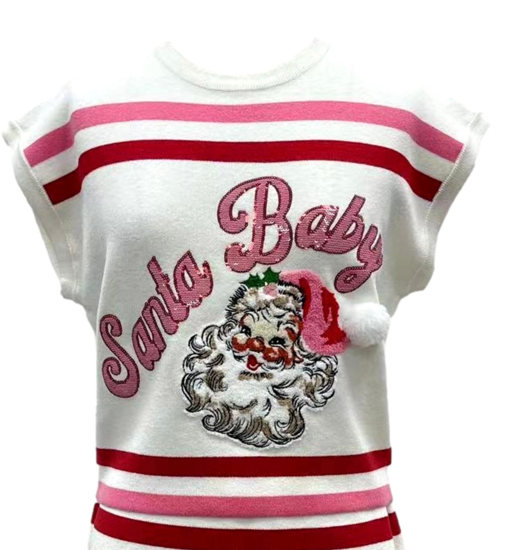 QOS Queen of Sparkles Red, Pink & White “Santa Baby” Top