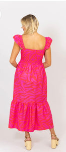 Karlie Zebra Smocked Maxi Dress