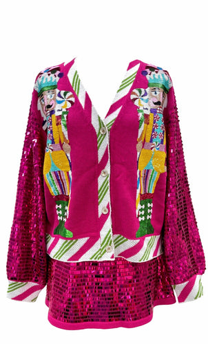 QOS Queen of Sparkles Hot Pink Peppermint Nutcracker Cardigan