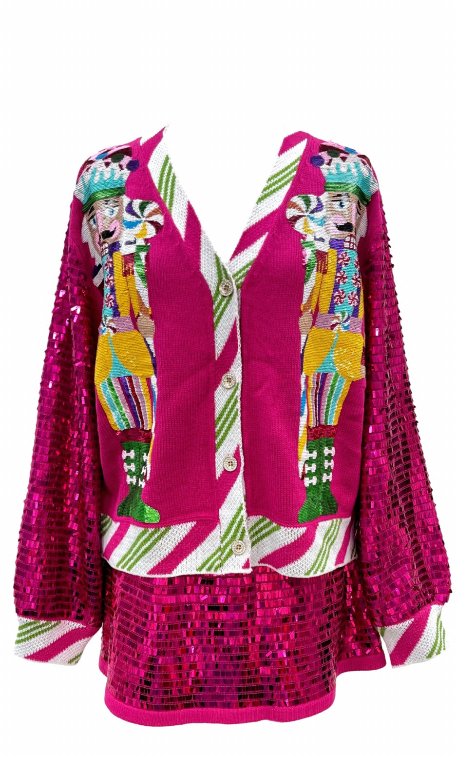 QOS Queen of Sparkles Hot Pink Peppermint Nutcracker Cardigan