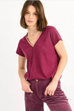 Load image into Gallery viewer, Molly Bracken Flamed V-Neck Tee Dark Red