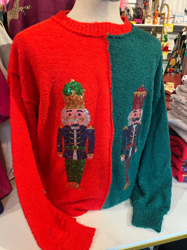 Fantastic Fawn RED/GREEN Nutcracker Colorblock Sweater