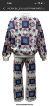 Load image into Gallery viewer, QOS Queen of Sparkles Ivory, Blue &amp; Light Pink Patchwork Sweatshirt