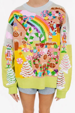 QOS Queen of Sparkles Multi Christmas Candyland Knit Sweater