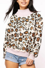 Load image into Gallery viewer, QOS Queen of Sparkles Tan, Brown &amp; Black Leopard Mock Neck Sweatshirt