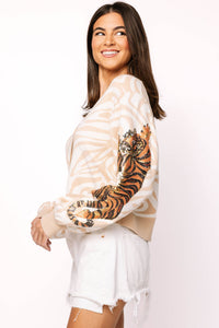 QOS Queen of Sparkles Ivory Tiger on Tiger Cardigan
