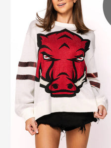 QOS Queen of Sparkles Licensed Arkansas Oversized Mascot Sweater