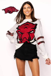 QOS Queen of Sparkles Licensed Arkansas Oversized Mascot Sweater