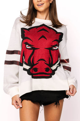 QOS Queen of Sparkles Licensed Arkansas Oversized Mascot Sweater