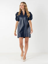 Load image into Gallery viewer, Emily McCarthy Hampton Mini Dress in Navy Faux Leather