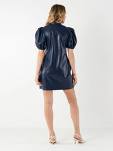 Load image into Gallery viewer, Emily McCarthy Hampton Mini Dress in Navy Faux Leather
