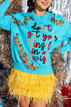 Load image into Gallery viewer, Queen of Sparkles Aqua “Don’t Get Your Tinsel in a Twist” Sweater