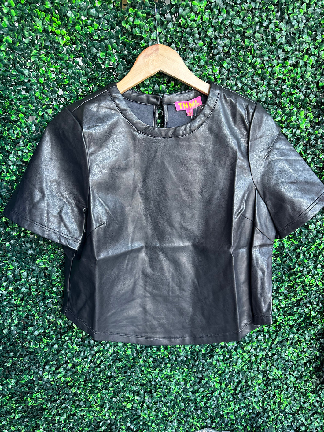 THML Short Sleeve Leather Top