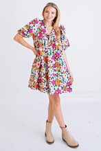 Load image into Gallery viewer, Karlie Multi Floral Puff Sleeve Poplin Button Dress