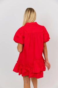 Karlie Solid Poplin Ruffle Bottom Shirt Dress