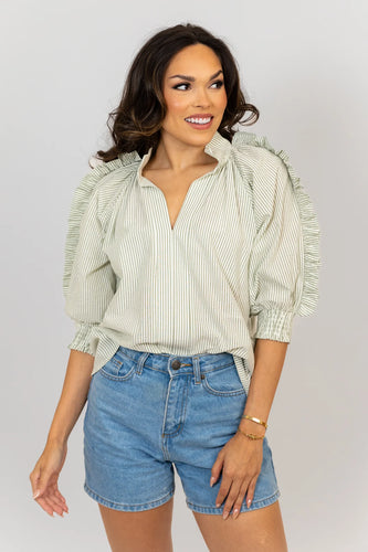 Karlie Stripe Ruffle Short Sleeve Top