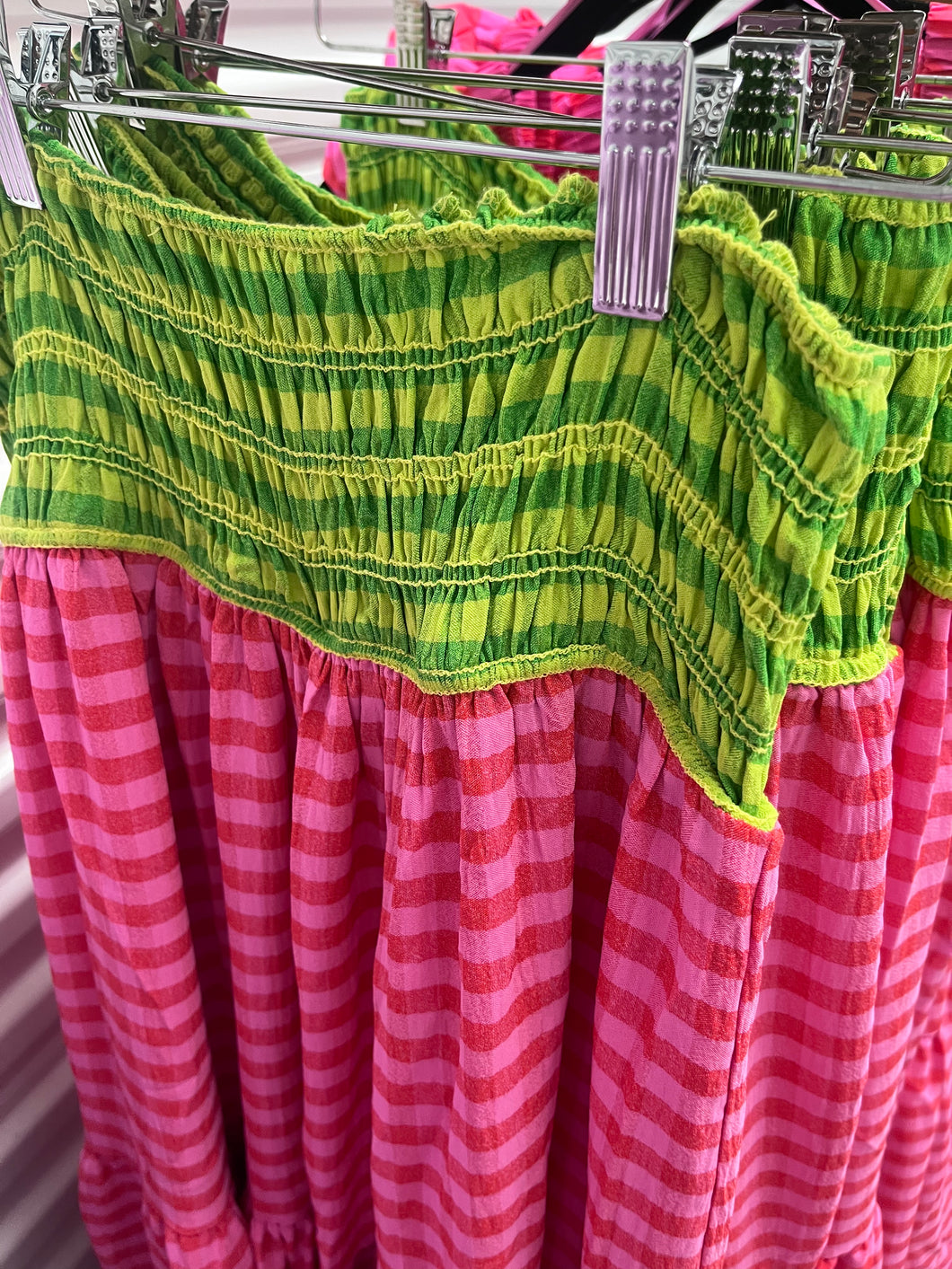 Karlie Multi Plaid Smocked Maxi Skirt