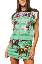 Load image into Gallery viewer, QOS Queen of Sparkles Multi Derby Race Scene Knit Button Up Vest