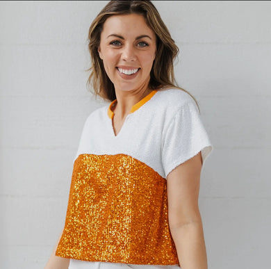 Mary Square Diane Orange & White Top