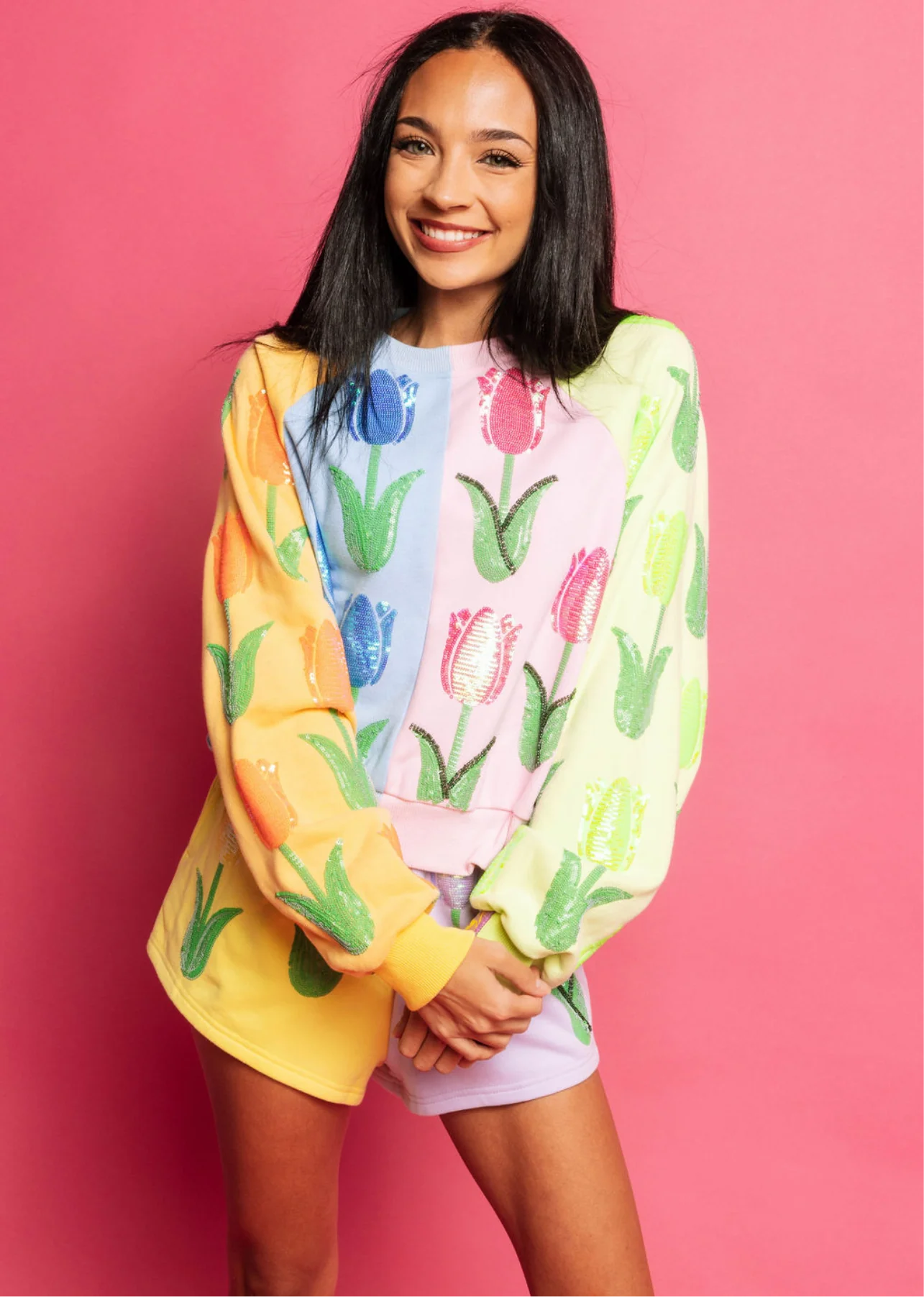 QOS Queen of Sparkles Neon Colorblock Tulip Sweatshirt – Lindsay