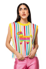 Load image into Gallery viewer, QOS Queen of Sparkles Rainbow Striped Piñata Knit Tank