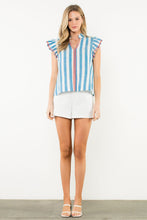 Load image into Gallery viewer, THML Flutter Sleeve Striped V-Neck Top
