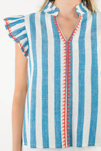 Load image into Gallery viewer, THML Flutter Sleeve Striped V-Neck Top