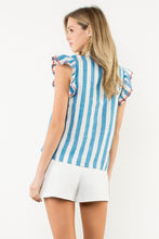 Load image into Gallery viewer, THML Flutter Sleeve Striped V-Neck Top