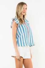 Load image into Gallery viewer, THML Flutter Sleeve Striped V-Neck Top