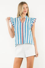 Load image into Gallery viewer, THML Flutter Sleeve Striped V-Neck Top