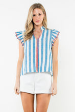 Load image into Gallery viewer, THML Flutter Sleeve Striped V-Neck Top