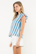 Load image into Gallery viewer, THML Flutter Sleeve Striped V-Neck Top