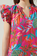 Load image into Gallery viewer, Sugarlips - Cactus Blossom Risette Ruffle Cap Sleeve Split Neck Top