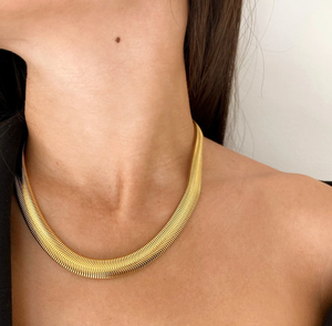 HoopLa Style - Snake Wheat Herringbone Stainless Steel Necklace