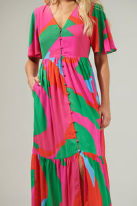 Sugarlips - Milton Abstract Pismo Button Down Flutter Maxi Dress