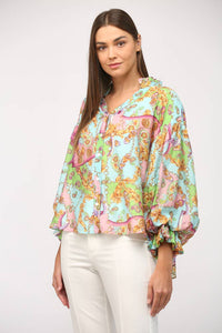 FATE Chain Print Tencel Blend Bubble Sleeve Blouse