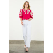 Load image into Gallery viewer, THML - Embroidered Puff Sleeve Textured Top