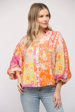 Load image into Gallery viewer, FATE - FLORAL PATCHWORK PRINT BUBBLE SLV BLOUSE FT22080
