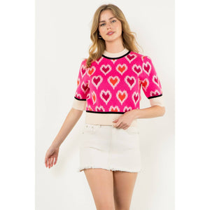 THML - Heart Knit Short Sleeve Top