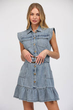 Load image into Gallery viewer, FATE Button Front Washed Denim Dress