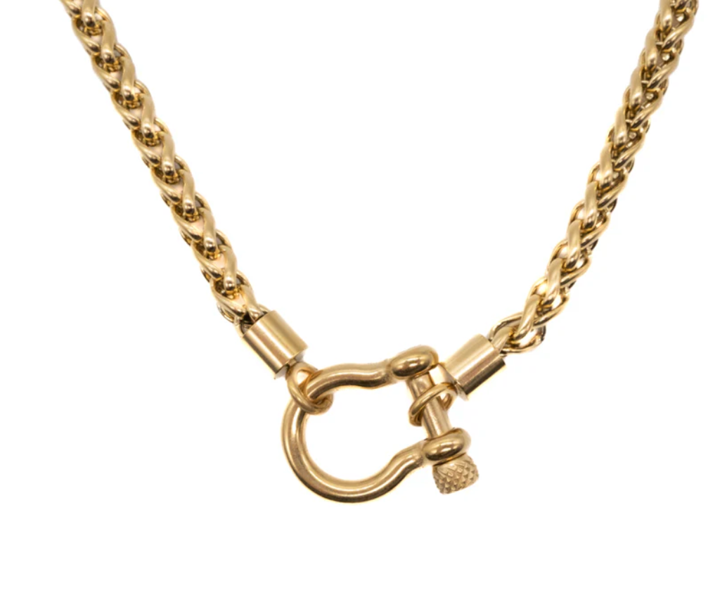 HoopLa Style - Carabiner horse Bit- Charm-Wheat Chain Stainless Necklace Gold