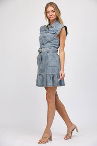 FATE Button Front Washed Denim Dress