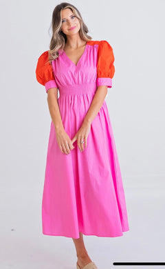 Karlie Colorblock V-Neck Dress